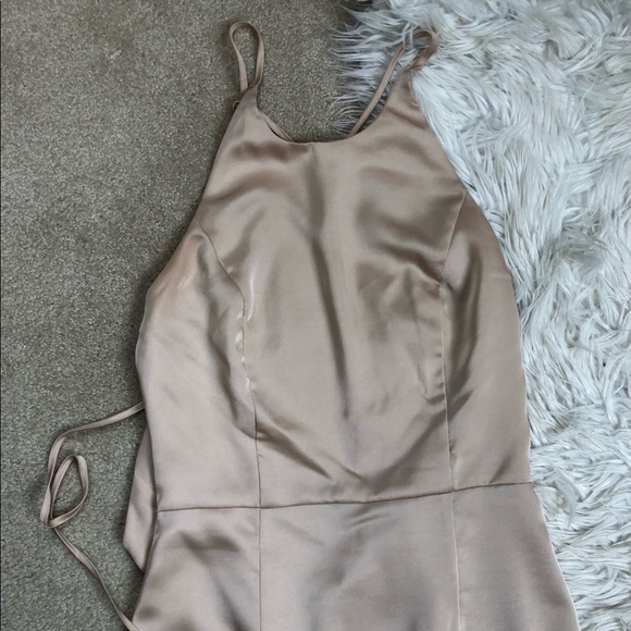 Lavish Alice Asymmetric Backless Bodycon Midi Dress Champagne Satin Size 8 - Picture 10 of 14